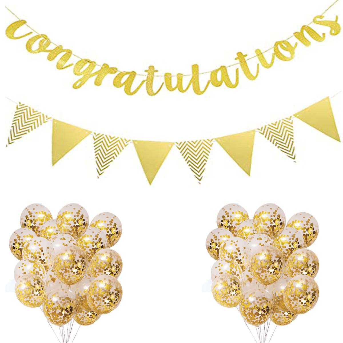 Graduation Balloons and Banners Triangle Flag Gold Congratulations Graduation Banner for Office Work Party Graduation Decorations Wedding Party Supplies