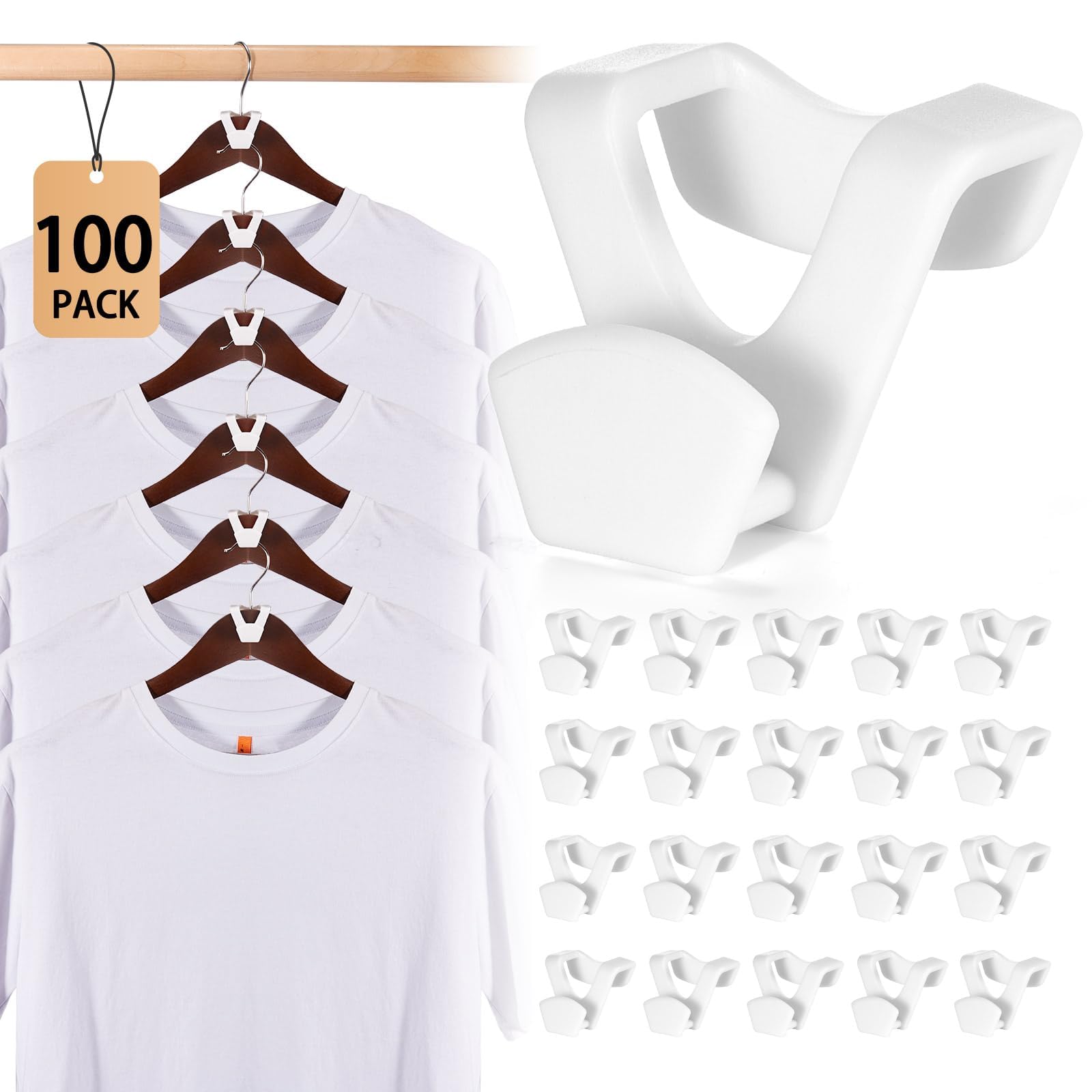 HOUSE DAY Space Saving Hangers 100 Pack, Clothes Hanger Connector Hooks, Heavy Duty Closet Space Saver, Small Space Solutions, Cascading Dorm Room Closet Organizer and Storage - White