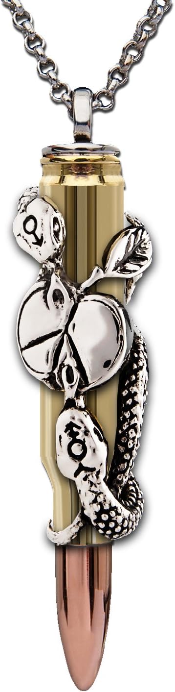 Bullets 4 Peace Real Bullet Pendant with Sterling Silver Two Snakes ,Copper tip.