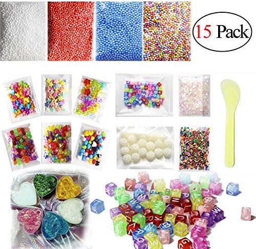 StarOwl Slime Making Kits Supplies, 15 Pack - Fishbowl Beads, Pearl, Dice, Foam Balls, Colorful Plastic Alphabet, Jelly Flower, Fruit Flower Candy Slices Accessories, DIY Art Craft for Homemade Slime