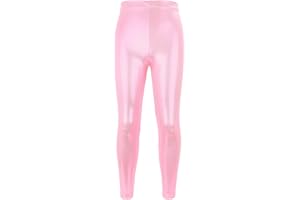 NewL Kids Girls Dance Pants Gymnastic Shiny Metallic Dance Leggings Skinny for Performances Costume