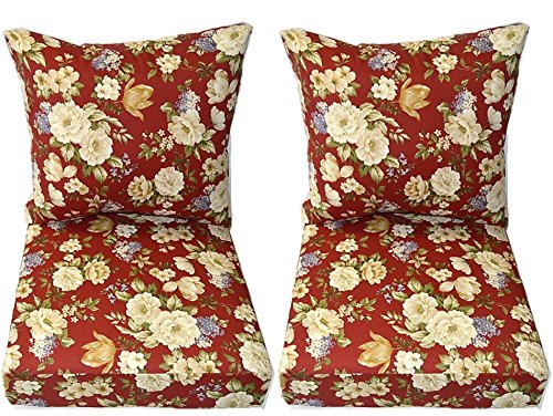 Indoor / Outdoor Crimson Red, Purple, Ivory Victorian Rose Floral
Cushion Sets for Patio Outdoor Deep Seating Furniture Loveseat - Choice
of Size (SEAT CUSHION - 24" W X 27" D)