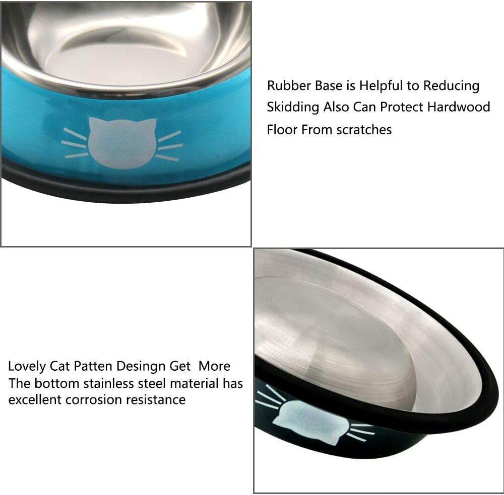 DOMI PRO DMSL Cat Bowl 2 Pieces, Stainless Steel Non-Slip Cat Bowl Set, Feeders and Waterers for Puppies Hamsters Rabbits Small Animals - Image 3