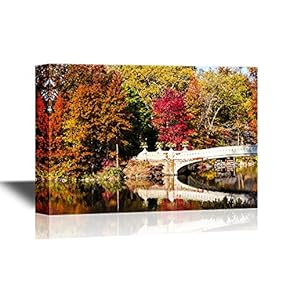 Bridge Canvas Wall Art - Central Park Bow Bridge in Fall - New York City - Gallery Wrap Modern Home Art | Ready to Hang - 12x18 inches