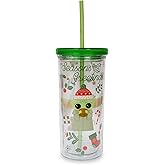 Star Wars Silver Buffalo The Mandalorian Grogu Christmas Icons Plastic Carnival Cold Cup With Reusable Straw And Leakproof Lid