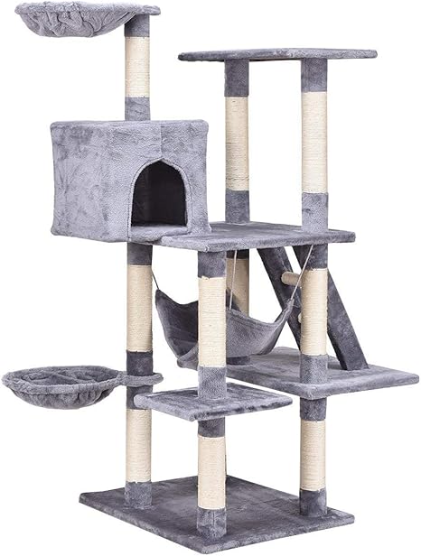 Costway Arbre A Chat Centre D Activite A Chat Geant Griffoir A Chat Niche Colonne Renforcee 60 X 48 X 140 Cm Gris Amazon Fr Animalerie