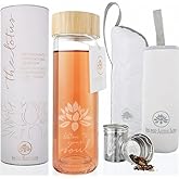 Sacred Lotus Love Double-Walled Glass Tea Tumbler with Infuser and Strainer 15oz - Perfect for Loose Leaf Tea, Cold or Hot Water Bottle, Fruit Drinks - Comes with Travel Sleeve and Cozy