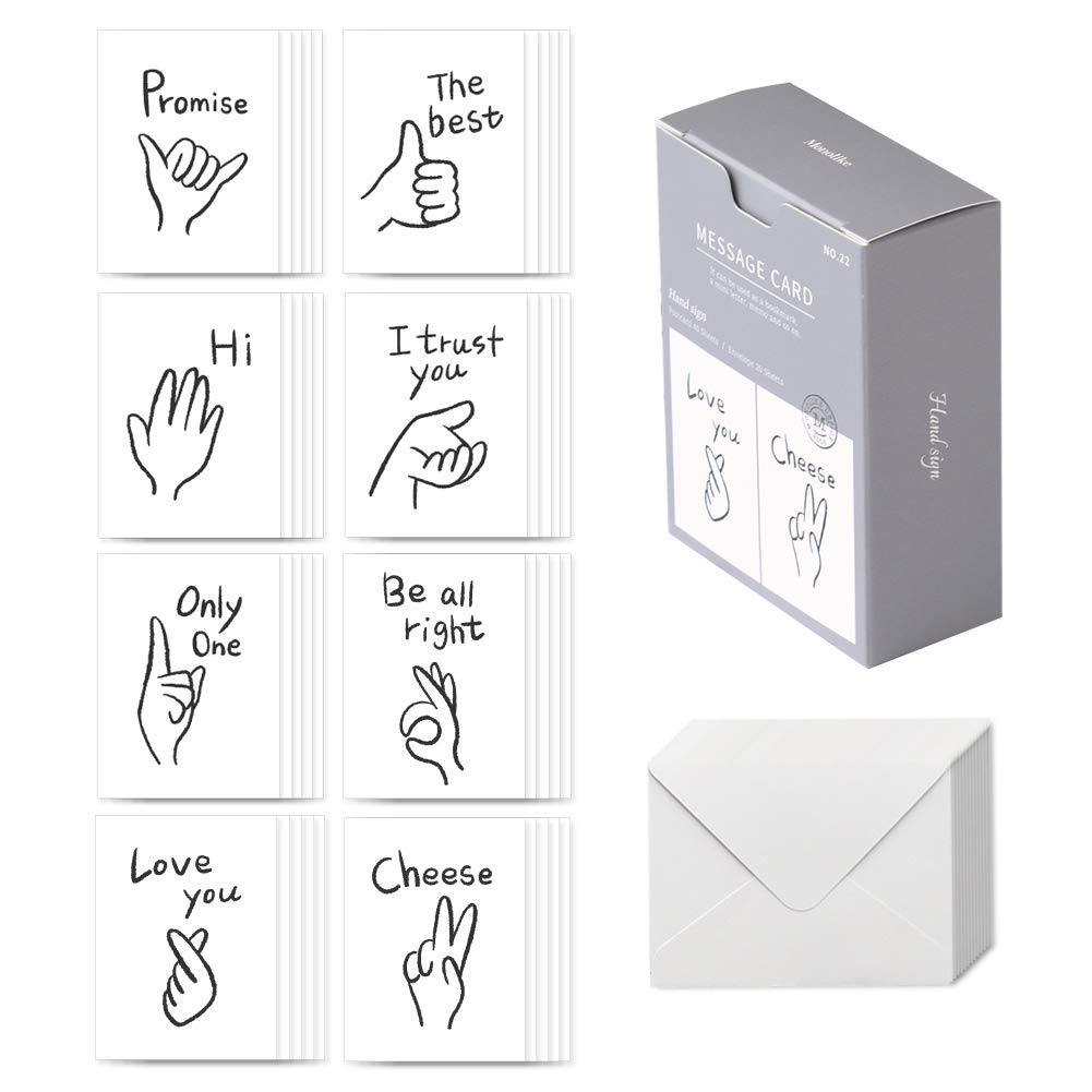 Monolike Message Hand sign Card - Mix 40 Mini Single cards, 20 envelopes Package