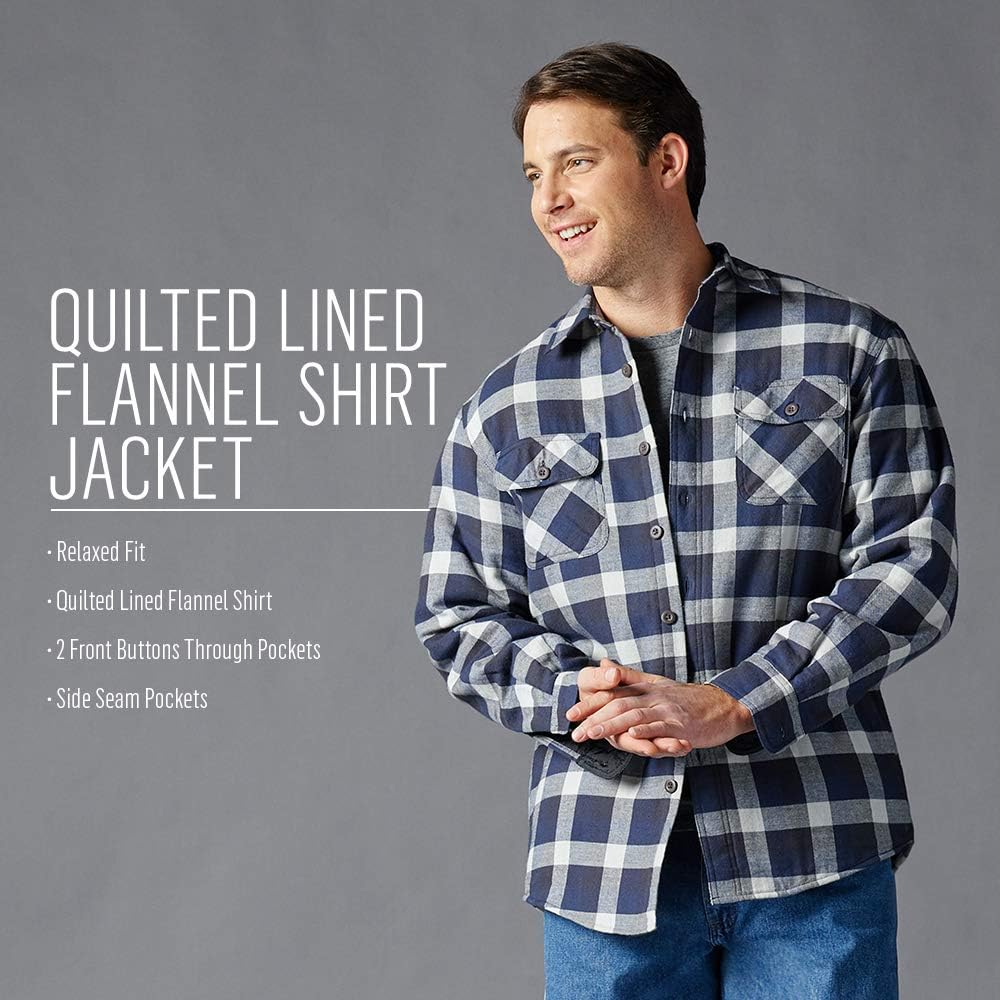 Wrangler Authentics Men's Long Sleeve Quilted Lined Flannel Shirt Jacket with Hood, Total Eclipse With Heather at  Men’s Clothing store