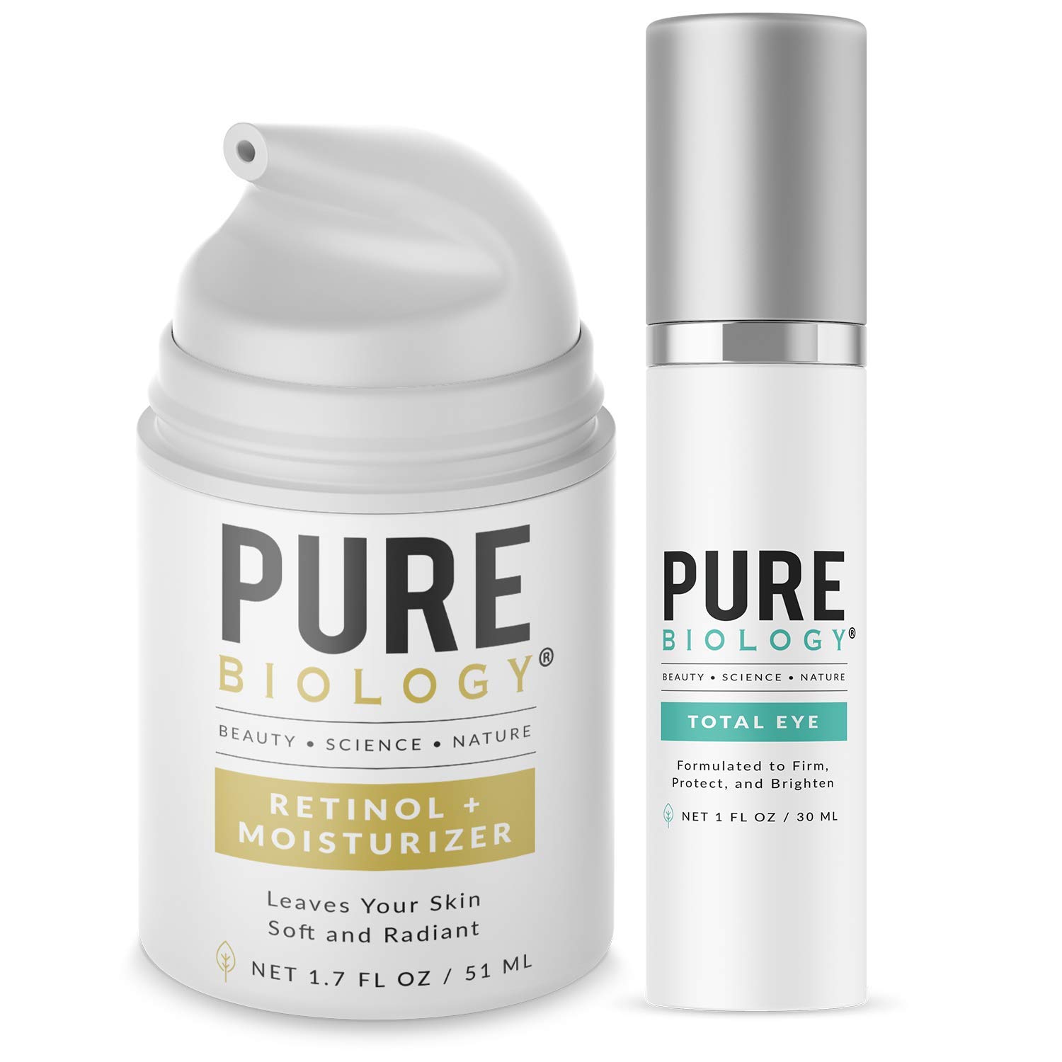 Pure Biology Premium Total Eye Cream & Retinol Cream Bundle to Help Brighten & Tighten Under Eye Bags, Wrinkles & Fine Lines