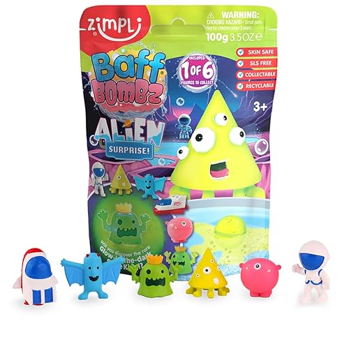Zimpli Kids Large Alien Surprise Baff Bombz, The Bath Bomb contains 1 of 6 Surprise Alien Toys to Collect, Mystery Toys for Boys & Girls, Collectible Toy, Party Bag Favours Fillers, Novelty & Gag Toys