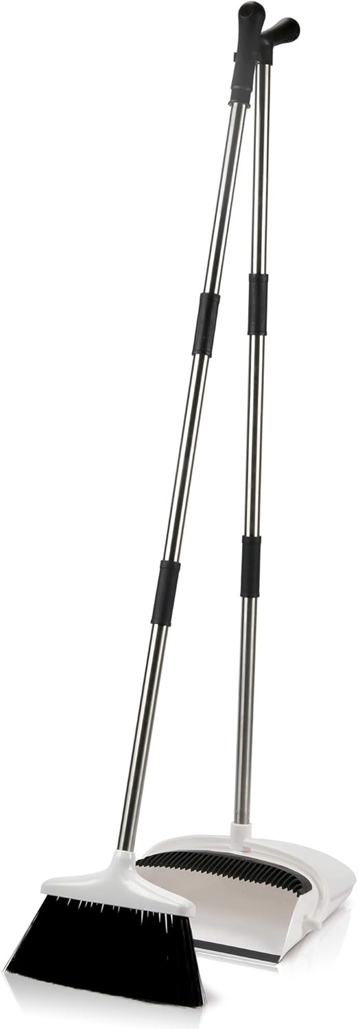 Broom and Dustpan Set - Premium Long Handled Broom Dustpan Combo - Upright Standing Lobby Broom and Dust Pan Brush w/ Handle - Great Edge, Lightweight and Robust: Garden & Outdoor