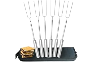 Smores Sticks For Fire Pit [All-Stainless Steel Set Of 6] -Marshmallow Roasting Sticks For Campfire, Telescoping S'mores Forks -Long Hot Dog Sticks [Dishwasher-Safe] - SUMPRI Campfire Skewers