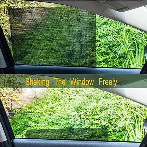 Car Side Window Sunshade Sticker, Lecone 2 PCS Black Reusable Perforated Static Cling Electrostatic Self-adhesive Vehicle Screen Windshield Film for Baby Kids UV Protection (25" x 16.5")