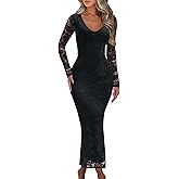 Ekaliy Women Bodycon Maxi Dress Floral Lace Elegant Flare Sleeve Fitted Formal Wedding Guest Cocktail Dresses