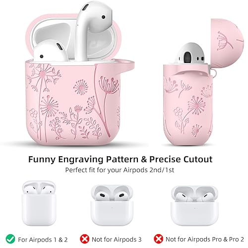 Lerobo Flower Engraved Case for AirPods Case Cover, Stylish Soft