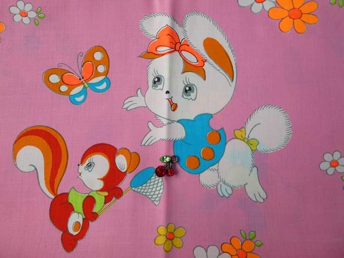 Amazon 最終昭和レトロ生地アニマルピンククマウサギフラワー花 布 生地 通販