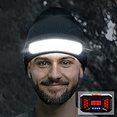 Easymaxx Rechargeable Headlamp Beanie, 1200Lumens LED Beanie Hat with Wide Beam Light Built-in, 6 Modes, Lightweight, Winter Headlight Head Lamp Beanie, Gifts for Men Dad Father Husband(Black)