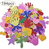 194 pieces Foam Glitter Stickers, EVA Foam Sticker,Star,hand dragonfly and Mini Heart Shapes for DIY Decoration