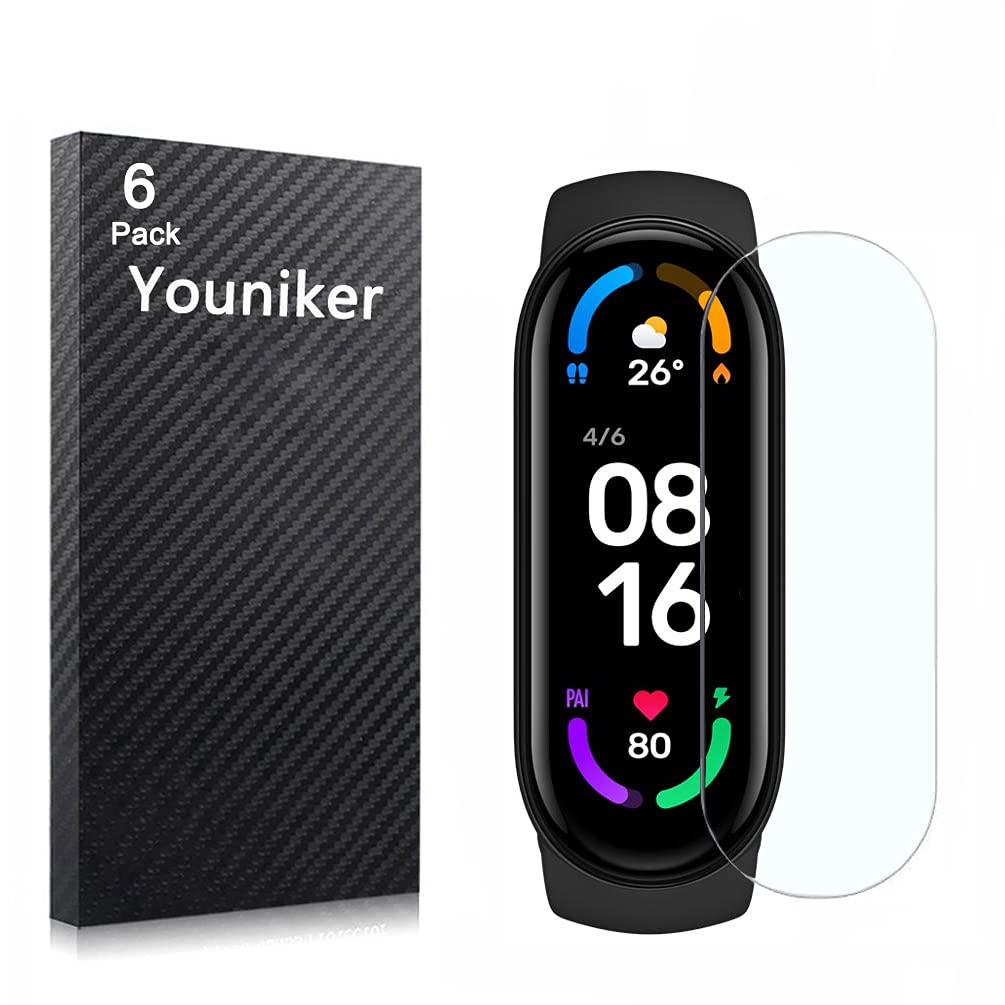 Youniker 6 Pack Compatible with Xiaomi Mi Band 6 Screen Protector Film for Xiaomi Mi Band 6 Smart Bracelet Screen Protectors Foils Screen Cover Crystal Clear HD Anti-Scratch Anti-Fingerprint