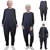 Siomlana Unisex Anti-Strip and Tear-Resistant Adaptive Jumpsuit with Back and Leg Zipper,One-Piece Long-Sleeved Trousers,Suitable for Seniors,Incontinence Care,Dementia,Alzheimer’s Patients(Black L)