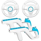 Machine-Ya Wii Zapper Gun and Steering Wheel Compatible with Nintendo Wii & Wii U Remote Game (2-Pack, White)