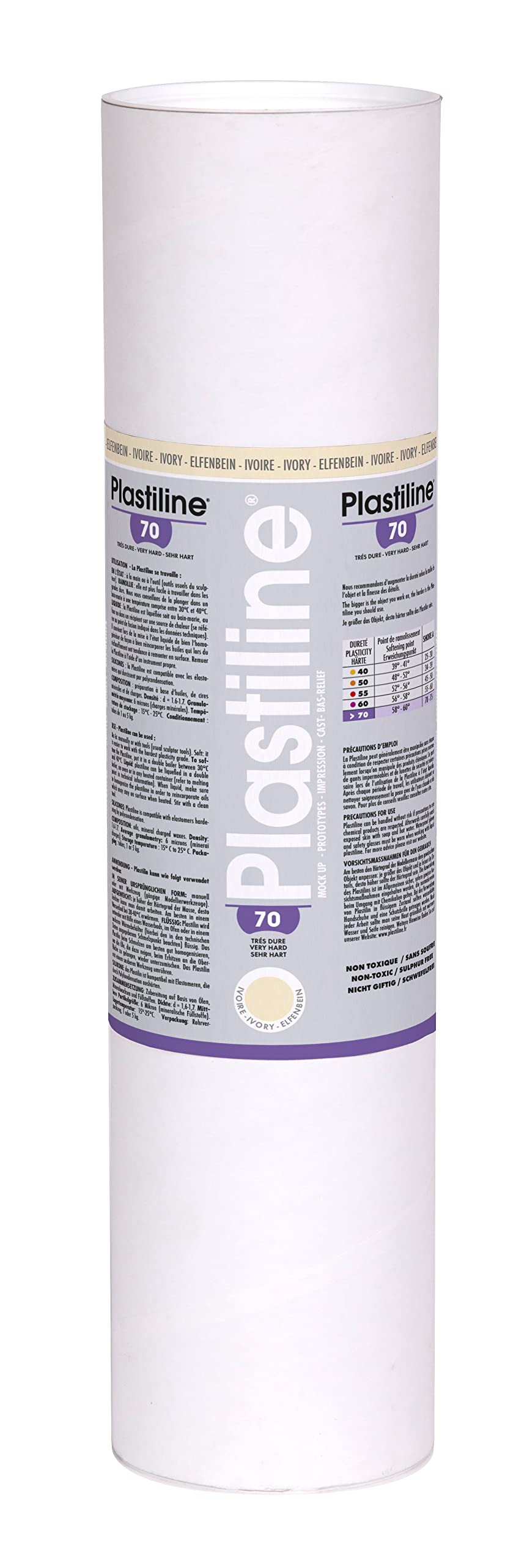 Plastiline 5170T - Plastiline tube - Modelling Paste, High Precision - Sculpting, Moulding - Hardness 70 (very hard) - 5 kg - Ivory shade. Made in France