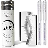 Ink Permanent Brow Mapping Kit, Pre-Inked String, 2 Pens, 50 Rulers | 30m mapping string, 2 white pens and 50 rulers help create clean guide lines for PMU, microblading and brow design.