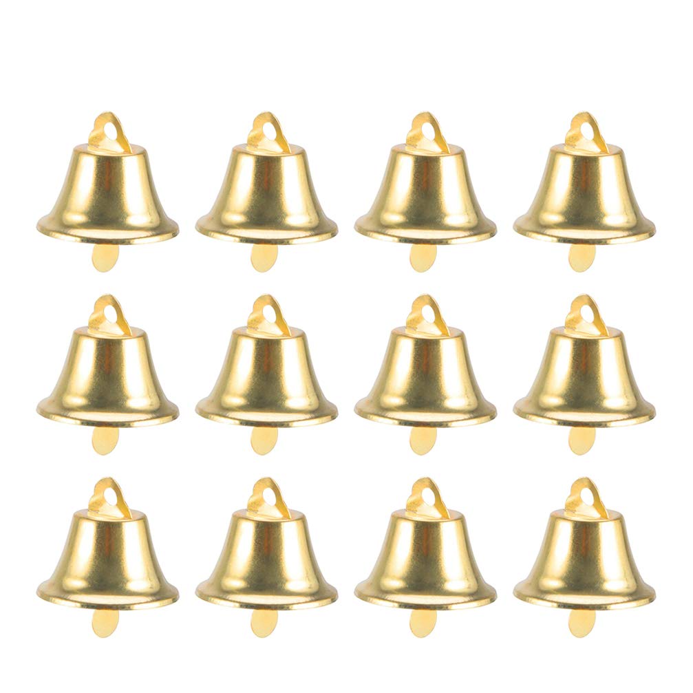 Amosfun 100Pcs Christmas Jingle Bells Mini Bells Xmas Hanging DIY Gold Hanging Wind Christmas Tree Ornament Party Decorative Favors