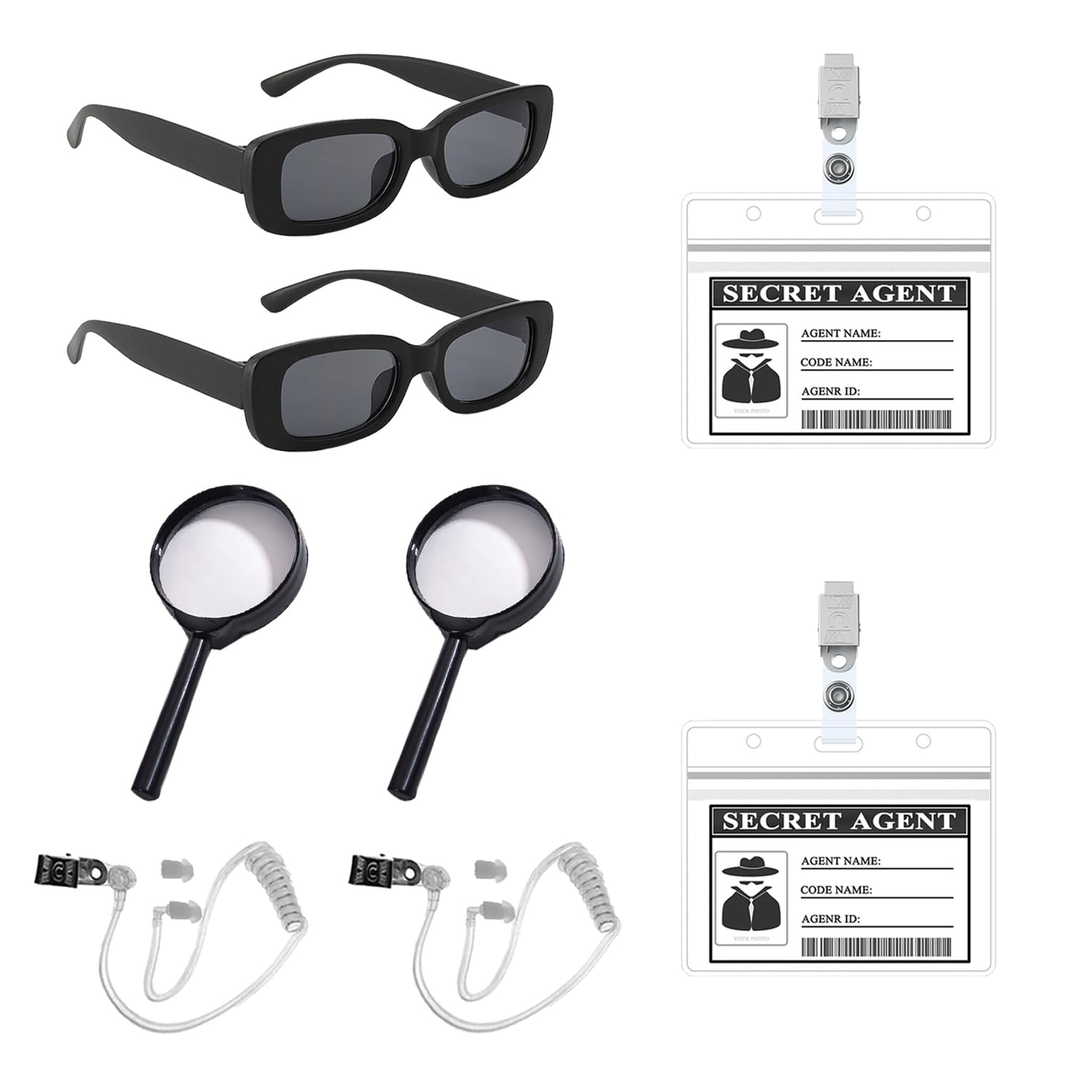 Photo 1 of 8pcs Secret Agent Cosplay Accessories Kit Kids Detective Costume Set Includes Detective Sunglasses Earpiece Magnifying Glass ID Card