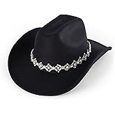 EOGIMI Western Women Cowboy Hat Rhinestones Wide Brim Cowgirl Hat for Disco Music Party
