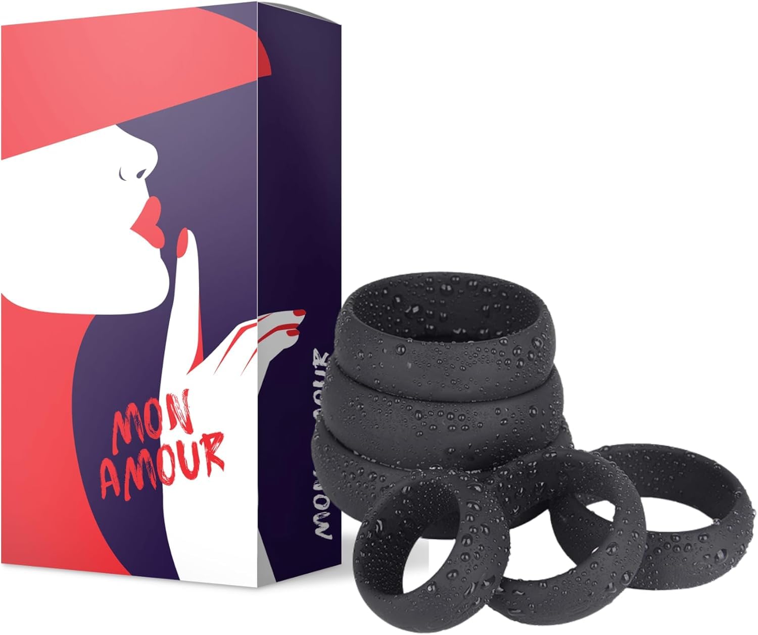 MON AMOUR Penis Ring - Ring - Male Masculine Couple Sex Toys - Set of 6 (Different Diameter) - Medical Silicon - Cock Ring - Increases Erection - Delays Ejaculation Orgasm - Premium Quality