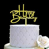 Happy Birthday Acrylic Cake Topper Decoration for Special Event (Mirror Gold)