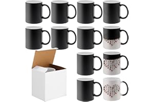 Set of 12 Color Changing Mugs, 11 oz Sublimation Mugs Black Color Changing Coffee Mugs Heat Sensitive Coffee Mugs Tazas Magic