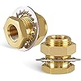 KOOTNAS 2-Pack Solid Brass Bulkhead Fittings, 3/8 NPT Taper Female 1" Straight Male Thread Brass Connector with Metal Wave Ring, 1.32" Length Brass Coupling Fitting