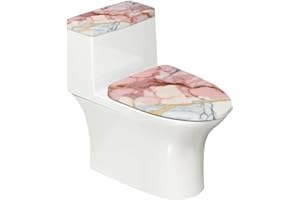 KUIFORTI Pink Toilet Seat Cover Set Elongated Tank Cover Rose Gold Marble Toilet Lid Decor for Bathroom Decorations