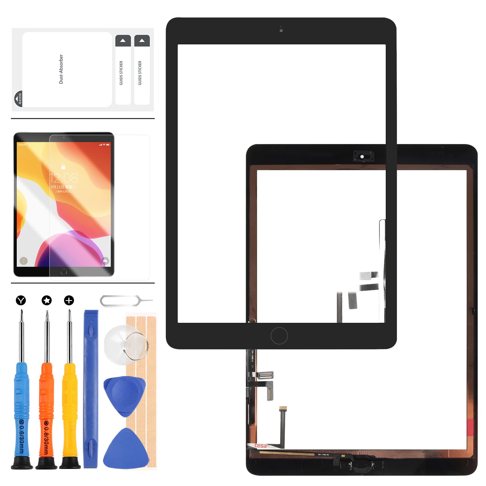 Screen Replacement Kit for iPad Air 1 1st Generation A1474 A1475 A1476 Touch Screen Digitizer Glass Panel with Home Button Repair Parts with Free Protector Film+Tools(Not Fit For IPAD 5)