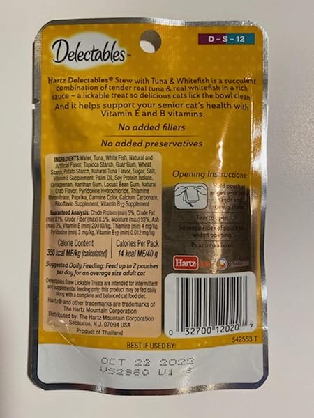 DELECTABLES SENIOR STEW TUNA & WHITEFISH LICKABLE TREATS FOR CATS (4-POUCHES) (NET WT 1.4 OZ EACH)