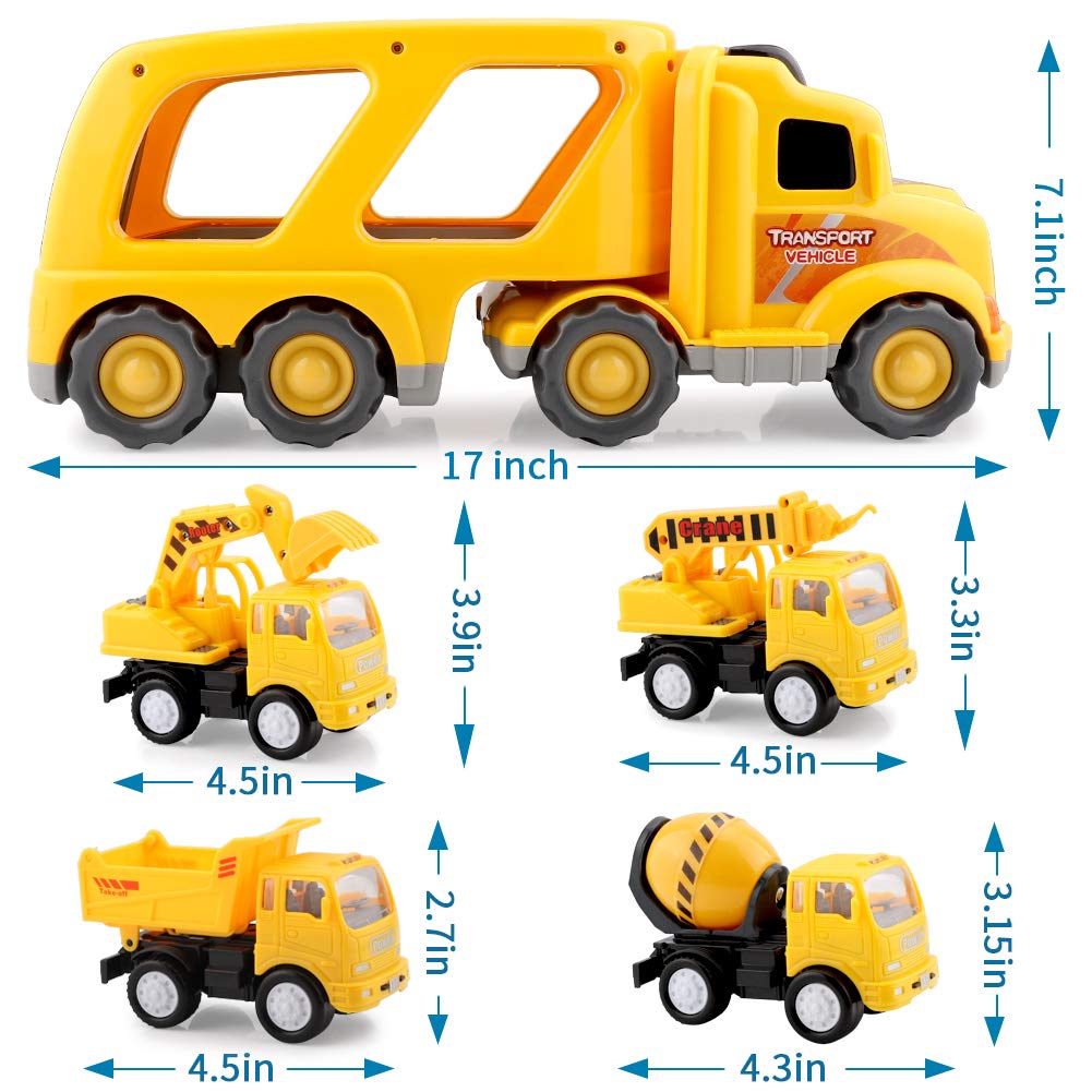 Construction Vehicle Toy Set with Sound and Light for 3-6 Year Old Kids - Trucks, Crane, Mixer, Dump, Excavator
