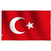 Turkey Flag Large 3x5 Ft, Moderate-Outdoor Both Sides 100D Polyester,Canvas Header and Double Stitched - Brass Grommets for Easy Display, 3' x 5' Turkish Flags