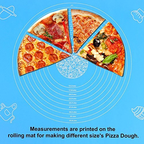 Silicone Pastry Mat Rolling Pin Mat with Measurements Nonstick Kneading Board for Rolling Dough Reusable Thicken Pad Pie Bread Cookie Sheet Baking Oven Mat Placement Padï¼ˆPink and Blue)