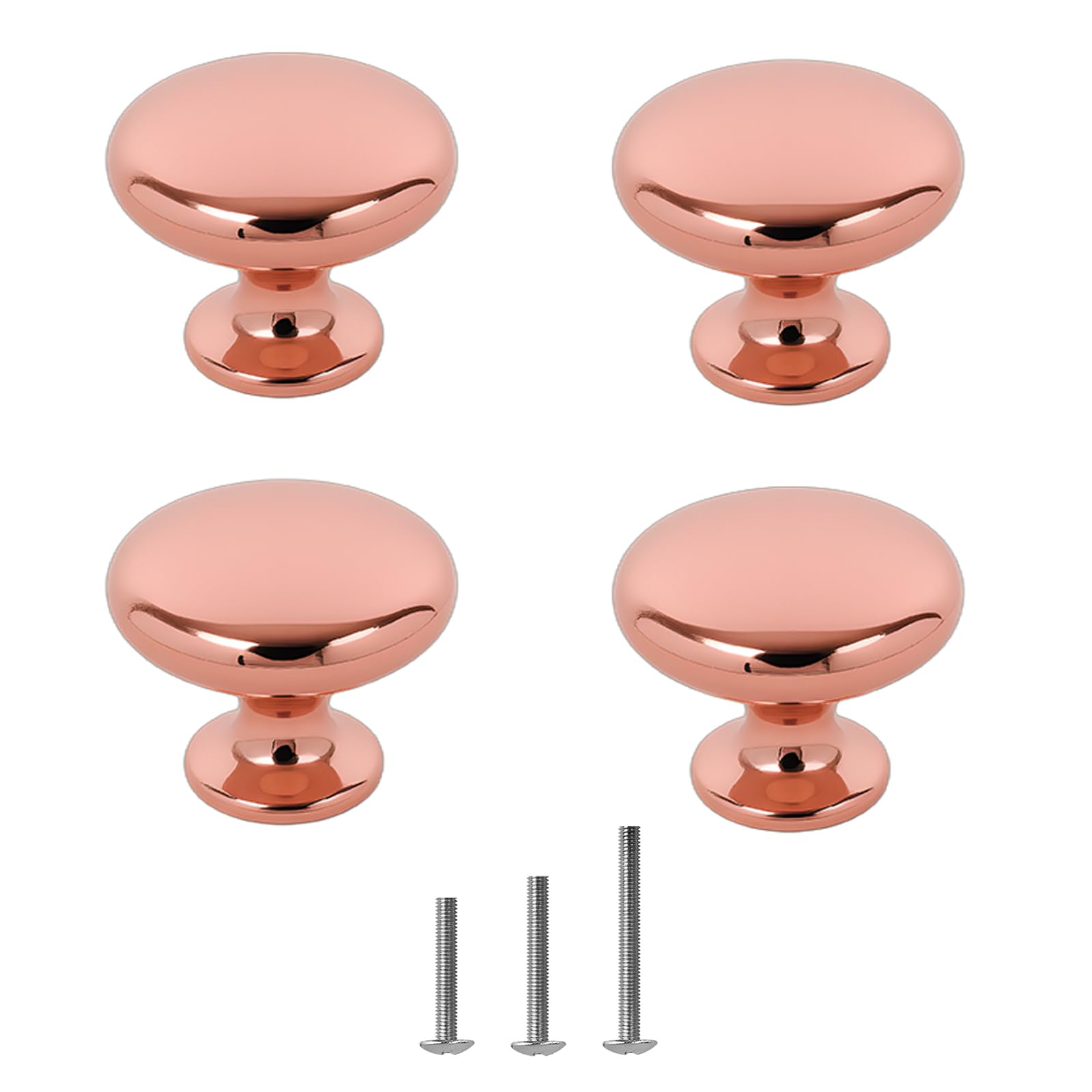 ShipeeKin 4X Polished Chrome Cabinet Hardware Round Mushroom Door Pull Handle Knobs 30mm for Cupboard Wardrobe Dresser Bedroom Bathroom Furniture (Rosegold)