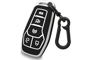 Kirsnda Key fob Cover case Keychain Compatible with Ford and for Lincoln,Soft TPU Key case 5 Buttons fit Explorer for Mustang Edge Fusion MKZ MKC Smart Remote Key Vehicle Accessories,Black