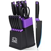 14 Pcs Kitchen Knife Block Set with Sharpener German High Carbon Stainless Steel Chef Knives, Razor-Sharp & Durable, Lightweight Anti-Slip Handle, Professional Set for Home & Kitchen (Purple)