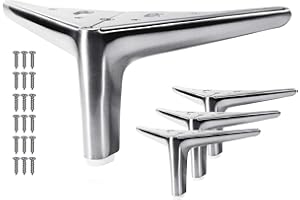 VEHCIL 4-inch Furniture Legs, Legs for Furniture Set of 4, Modern Furniture Feet for Cabinet Sofa Couch Table Chair Bed Dresser Wardrobe Risers DIY Replacement-Brushed Satin Nickel