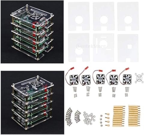 SDENSHI Kit De Caja Apilable De Acrílico Transparente Raspberry Pi con Ventiladores De Refrigeración