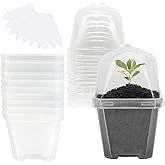 EBaokuup 10Pcs 4" Clear Plant Nursery Pots with Humidity Dome, Plastic Gardening Pot Plant Container, Seed Starting Pot with Drain Holes for Seedlings Vegetables Succulents Cuttings