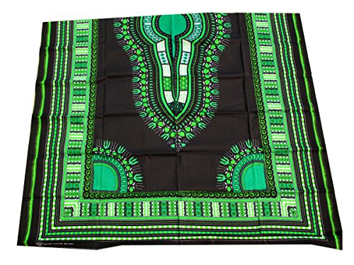 RaanPahMuang African Dashiki Black Cotton Fabric Suitable for 1 Shirt Design, Green