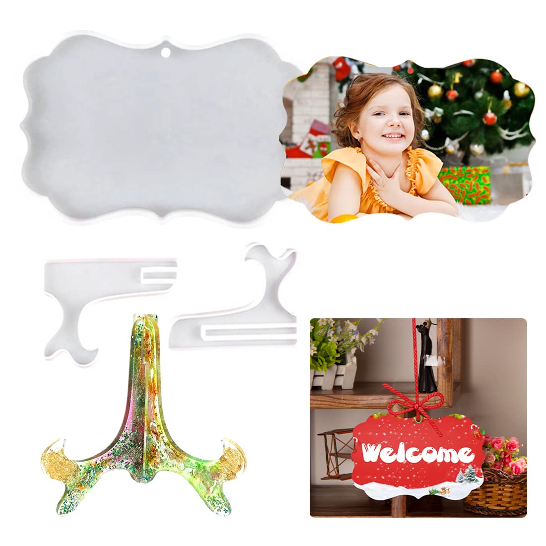 Voyyphixa 3PCS Photo Frame Silicone Mold Kit, Rectangular Wave Photo Frame Stand Resin Molds Picture Frame Epoxy Resin Molds for Photo Display Household