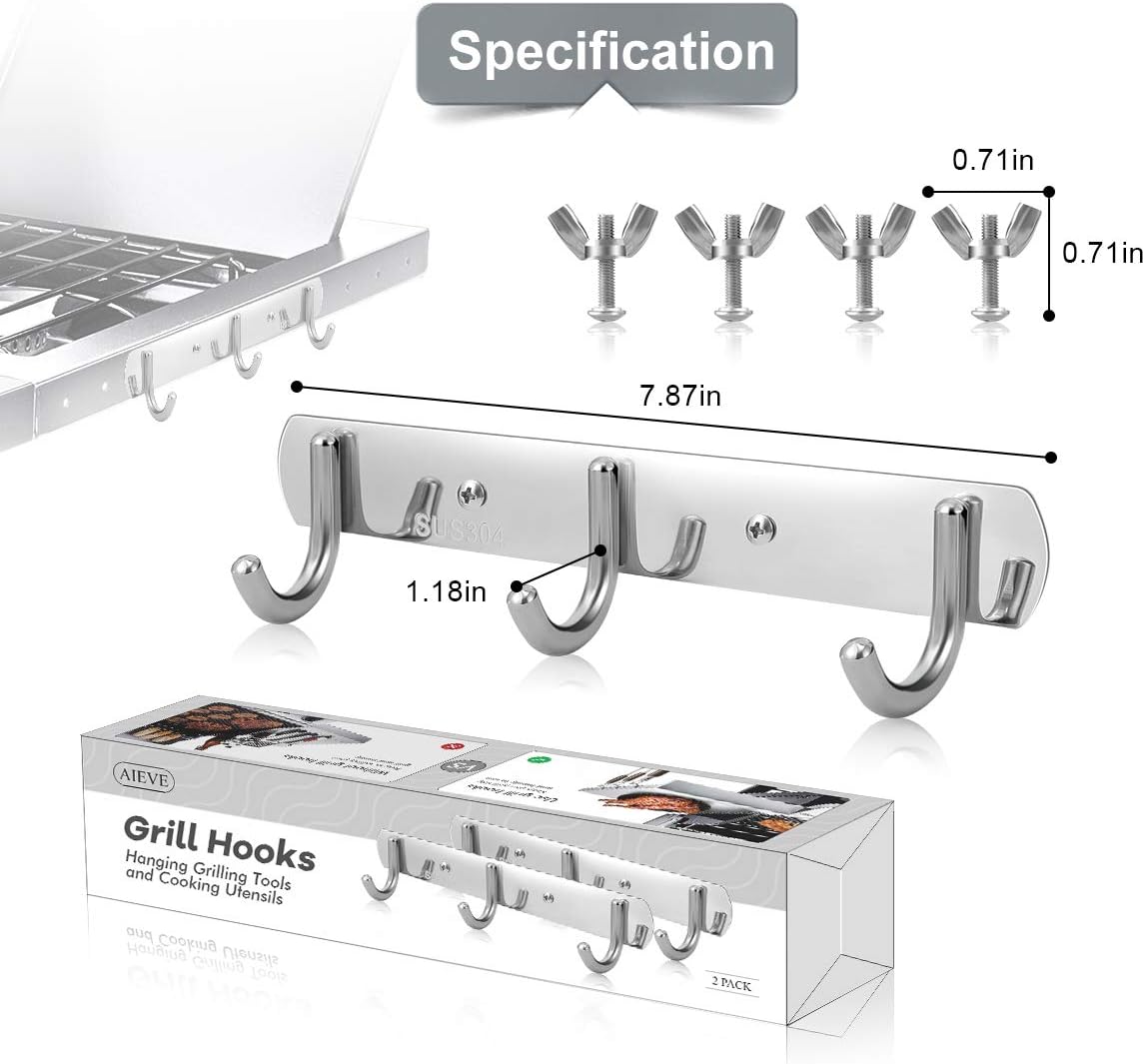 AIEVE Grill Hooks for Utensils, 2 Pack Heavy Duty BBQ Utensil Holder Grill Hanger Hooks Organizer for Char Broil Gear Trax System for Hanging Grilling and Cooking Utensils Outdoor Barbecue Tools : Garden & Outdoor